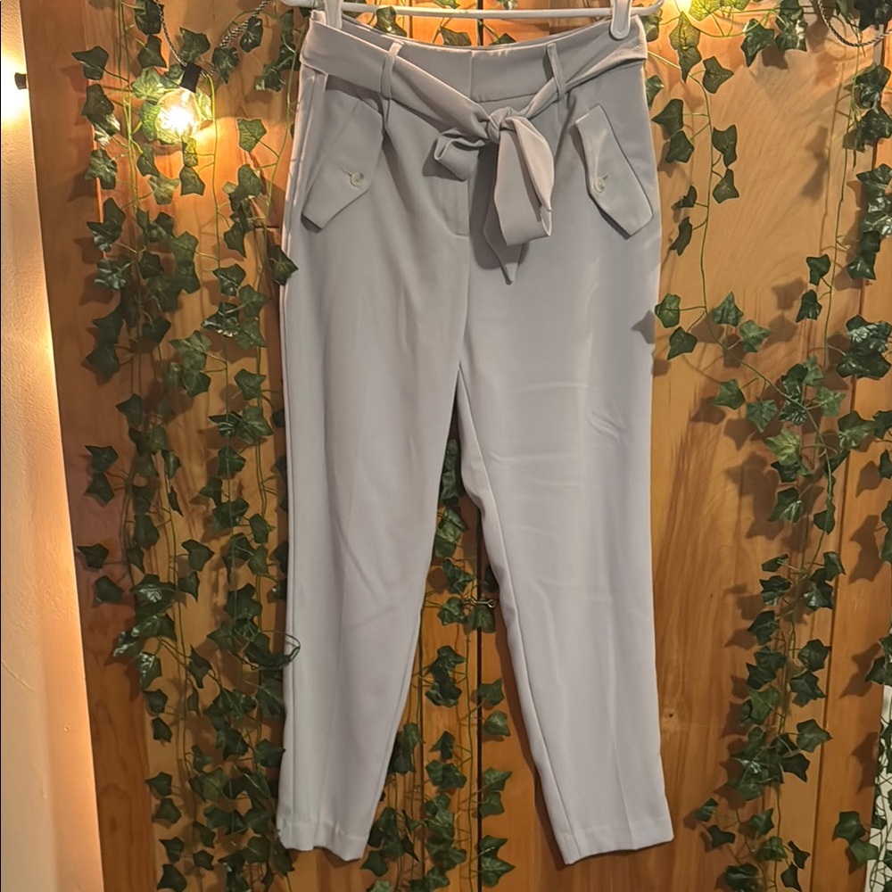 Stylish Light Gray Tie-Waist Pants